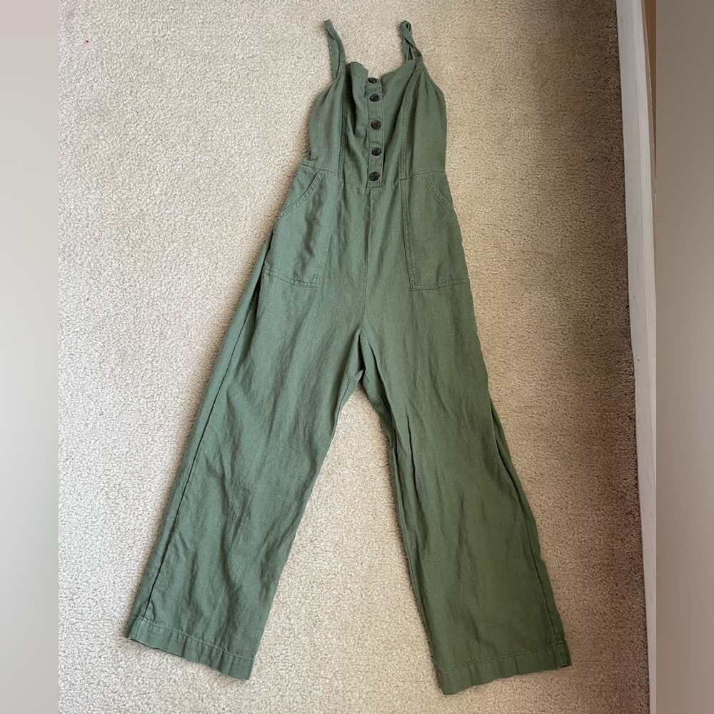 Old Navy Olive Green Linen Jumpsuit